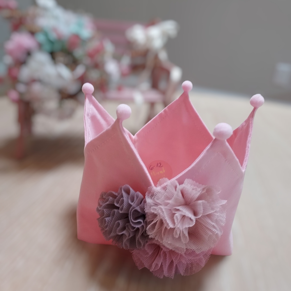Handmade Charming Pink Crown Hair Accessory with Floral Details